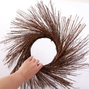Detailed view of handmade brown natural dried twig wreath base for Halloween decor