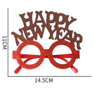 Lunettes de fête rouge pailleté Happy New Year avec lettrage festif marron brillant