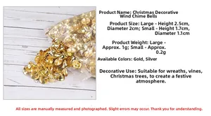 Detailed size comparison of gold Christmas bells for wreaths and holiday decor ornaments