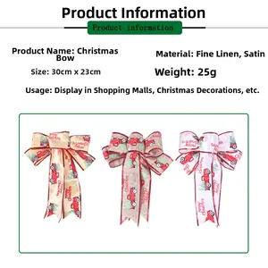 Linen Christmas car bow with Merry Christmas text and truck pattern 30x23cm