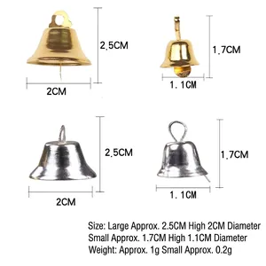 Golden and silver Christmas bells in two sizes for festive wreaths and tree decoration