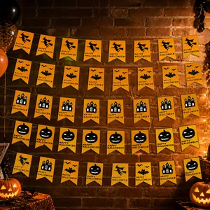 Halloween Decoration Non-woven Fabric Banner Happy Halloween Pumpkin Bat Witch Silhouette Garland For Party Wall Decor