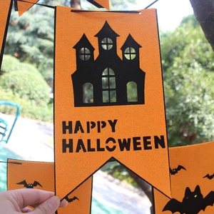 Halloween Happy Halloween felt banner with castle silhouette and orange background decor
