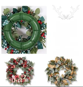 Detail of Christmas wreath back structure showing simulation pine needles and berries