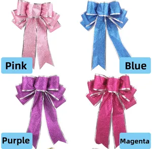 Fiocchi di Natale glitterati in rosa, blu, viola e rosso rosa con bordi argentati
