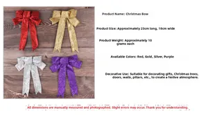 Detaillierte Maße für 23cm Glitzer-Weihnachtsschleifen in Gold, Rot, Silber und Violett