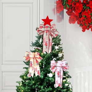 Large Christmas Decorative Bows With Red Truck Christmas Tree Print Fabric Wired Edge Ribbons For Party Car Tree Decor