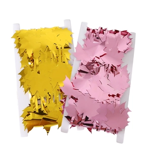 Metallic maple leaf fringe curtains in gold and rose pink for Thanksgiving decor