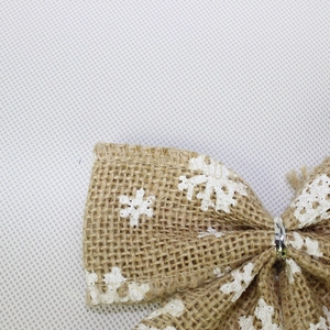 Nœud de Noël en toile de jute avec flocons blancs pour décoration de sapin et fêtes