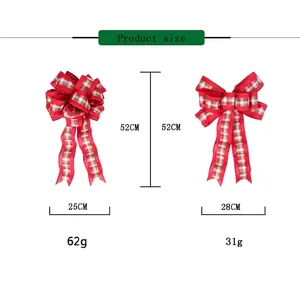 Red and green tartan Christmas tree bows with elegant streamers for holiday decor