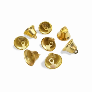 Set of 8 gold mini metal bells with star cutouts for Christmas tree and wreath decoration