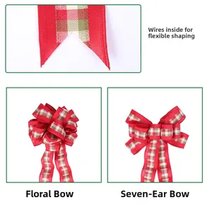 Plaid Christmas ribbon with built-in wire for DIY bows and festive tree decorations