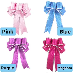 Detail of 20cm glitter Christmas bows in pink blue purple and rose red for tree decor