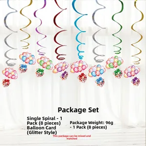 Détail de spirales de fête avec cartes de ballons scintillants pour déco de classe