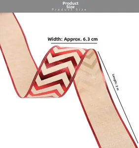 Detail of 6.3cm wide red and white chevron polyester ribbon for Christmas decor