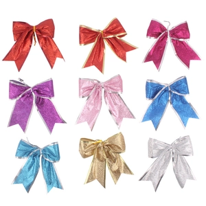 Set de 9 lazos navideños con purpurina de 13 cm y borde dorado para decorar el árbol y regalos