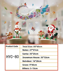 Detailed view of Christmas window stickers with Santa, snowman and size measurements