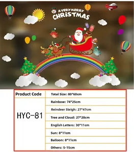 Christmas window decals set with Santa and reindeer including detailed size chart specifications