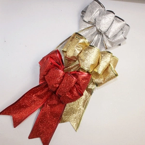Large Sparkly Christmas Glitter Bow Decoration Handmade Plastic Bowknot For Festival Party Tree Topper Gift Wrap Ornament