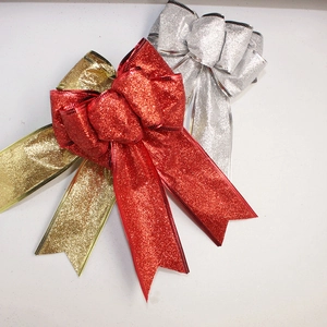 Glittering 20cm Christmas bows in gold, red and silver for tree holiday party decorations