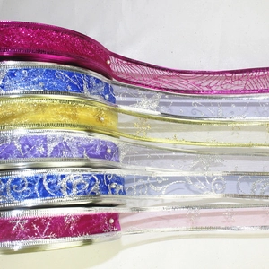Nastro di Organza Glitterato Natalizio Con Bordo in Metallo Per Decorazioni Domestiche Confezioni Regalo Forniture Per Feste