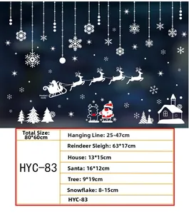 White Christmas window stickers featuring Santa, reindeer, and snowflakes for glass decoration