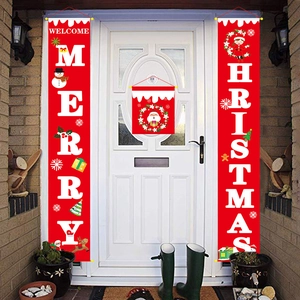 Three-piece Christmas porch banner set with Merry Christmas text and festive cartoon motifs
