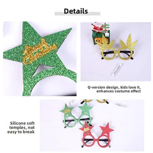 Detail showing flexible silicone temples and festive glitter star frames for Christmas party