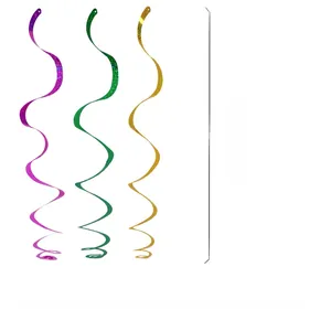 Set di 3 ghirlande a spirale laser in viola, verde e oro, lunghezza appesa di 100 cm