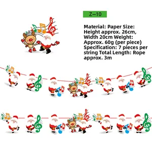 Christmas paper bunting banner featuring Santa and reindeer designs with size dimensions