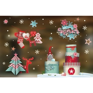 Christmas window decals with Merry Christmas text, snowflakes, reindeer and Tomte design