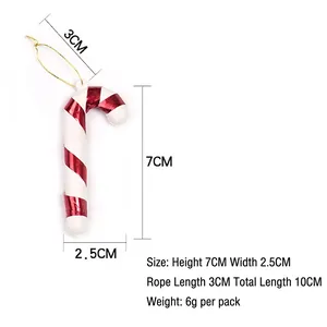 6-piece set of red and white striped Christmas candy cane ornaments with gold hanging ropes