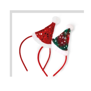 Kerstmis haardbandenset met rode pailletten en groene geruite mini kerstmutsen