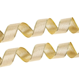 Sparkling gold Christmas ribbon with metallic wired edges for holiday tree decoration