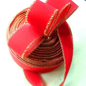 2m Christmas red velvet ribbon with golden wire edges for festive holiday tree decoration