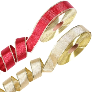 Elegant Christmas Metallic Edge Decorative Ribbon For Tree Decoration Gift Wrapping Red Gold Festive Party Supplies Home Ornament