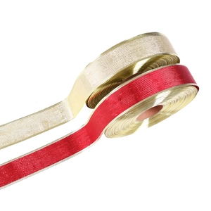 10m Christmas decorative ribbons in metallic gold and red gold edge for tree decor