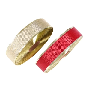 10m metallic Christmas ribbon in red and gold rolls for festive tree decoration and gifts