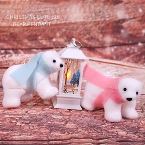 Lot de deux ours polaires décoratifs de Noël avec écharpes rose et bleue