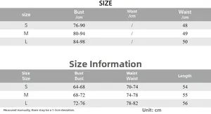 Detailed size chart for sexy V-neck halter top with bust, waist, and length measurements