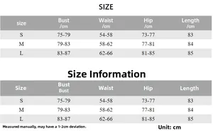 Detailed size chart for sleeveless bodycon dress including bust waist and hip measurements