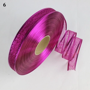 Nastro glitter magenta largo 2,5 cm con motivo a foglia per decoro natalizio