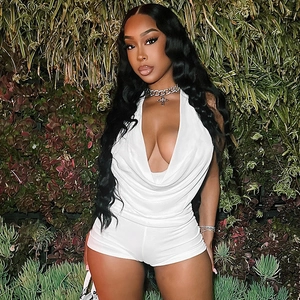 Chic white halter neck cowl front top and shorts set for women in summer fashion