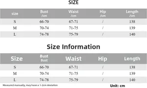 Guide des tailles pour robe longue dos nu avec mesures du buste et de la taille en cm