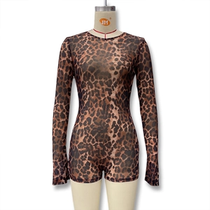 Detailansicht der Leopardenmuster-Textur und des hochelastischen Stoffes am Langarm-Body