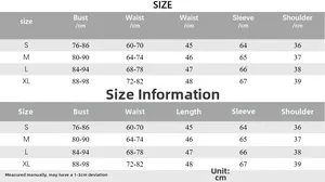 Detailed size chart for women's chiffon blouse featuring bust waist and sleeve measurements