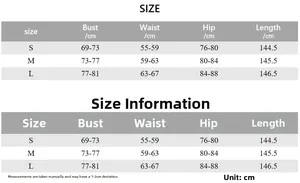 Size chart for elegant slim-fit maxi dress with detailed bust, waist, and hip measurements