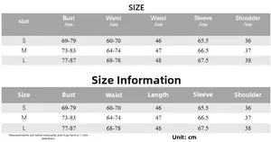 Tableau des tailles pour t-shirt femme à manches longues avec mesures de buste et taille