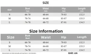 Detailed size chart for bodycon backless dress showing S, M, L measurements in cm