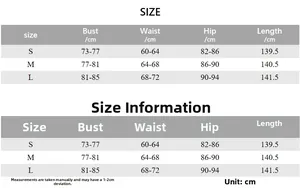 Size chart for slim backless dress featuring bust waist hip and length measurements